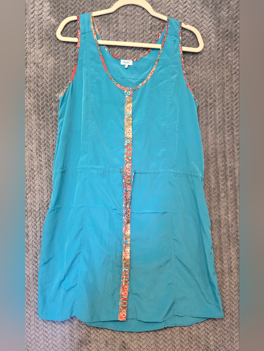 Bright Turquoise Sleeveless Swim Coverup with Printed Trim